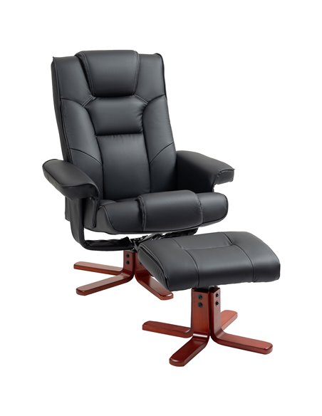 HOMCOM Faux Leather Manual Recliner and Footstool Set - Black 83B-031V71BK - pic 111959 | FastDaddyshop
