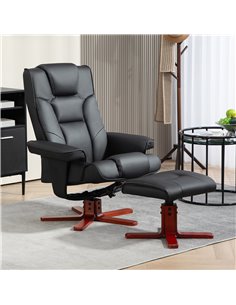 HOMCOM Faux Leather Manual Recliner and Footstool Set - Black 83B-031V71BK 2