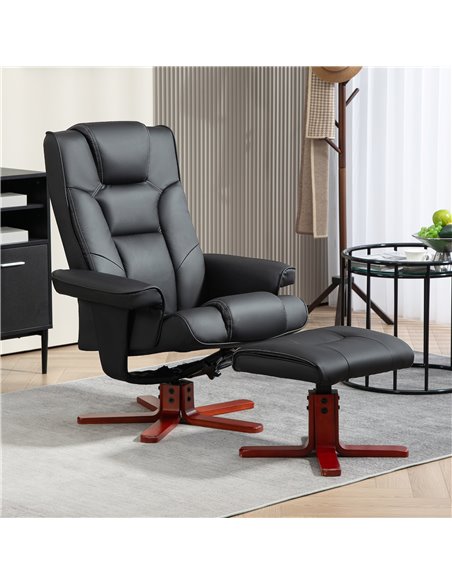 HOMCOM Faux Leather Manual Recliner and Footstool Set - Black 83B-031V71BK - pic 111960 | FastDaddyshop