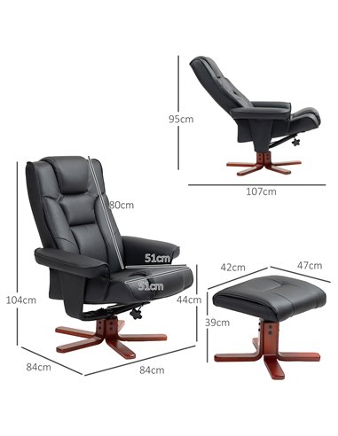 HOMCOM Faux Leather Manual Recliner and Footstool Set - Black 83B-031V71BK