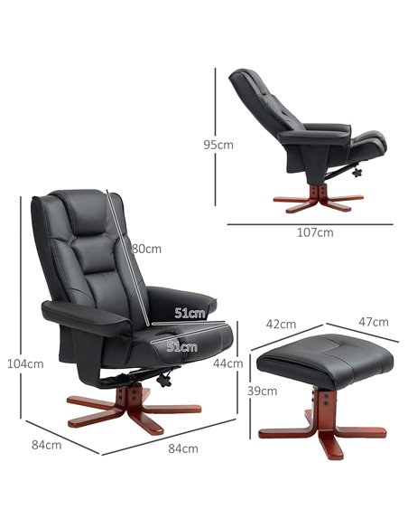 HOMCOM Faux Leather Manual Recliner and Footstool Set - Black 83B-031V71BK - pic 111961 | FastDaddyshop