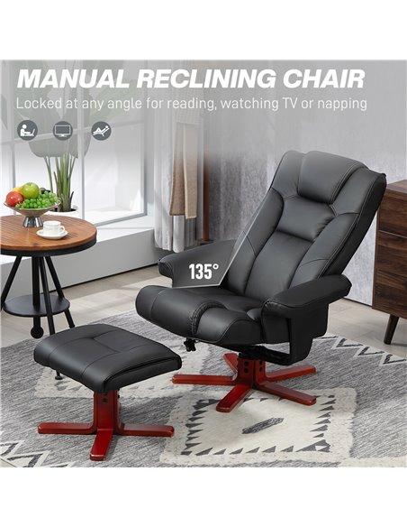 HOMCOM Faux Leather Manual Recliner and Footstool Set - Black 83B-031V71BK - pic 111962 | FastDaddyshop