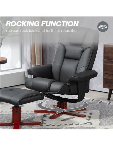 HOMCOM Faux Leather Manual Recliner and Footstool Set - Black 83B-031V71BK