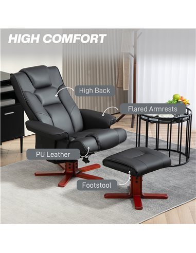 HOMCOM Faux Leather Manual Recliner and Footstool Set - Black 83B-031V71BK