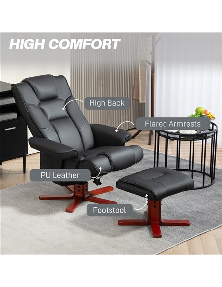 HOMCOM Faux Leather Manual Recliner and Footstool Set - Black 83B-031V71BK - pic 111964 | FastDaddyshop