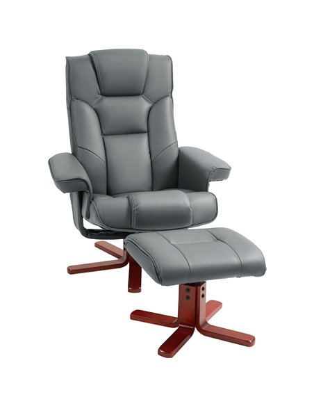 HOMCOM Faux Leather Manual Recliner and Footstool Set - Grey 83B-031V71GY - pic 111968 | FastDaddyshop