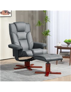 HOMCOM Faux Leather Manual Recliner and Footstool Set - Grey 83B-031V71GY 2