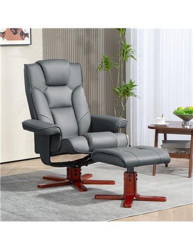 HOMCOM Faux Leather Manual Recliner and Footstool Set - Grey 83B-031V71GY