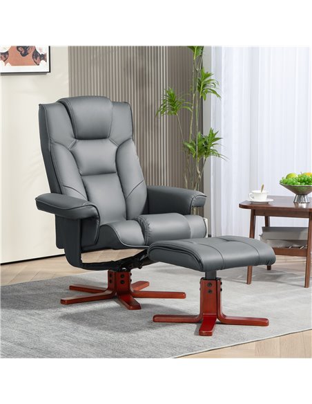 HOMCOM Faux Leather Manual Recliner and Footstool Set - Grey 83B-031V71GY - pic 111969 | FastDaddyshop