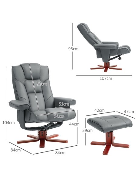 HOMCOM Faux Leather Manual Recliner and Footstool Set - Grey 83B-031V71GY - pic 111970 | FastDaddyshop