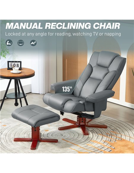 HOMCOM Faux Leather Manual Recliner and Footstool Set - Grey 83B-031V71GY - pic 111971 | FastDaddyshop