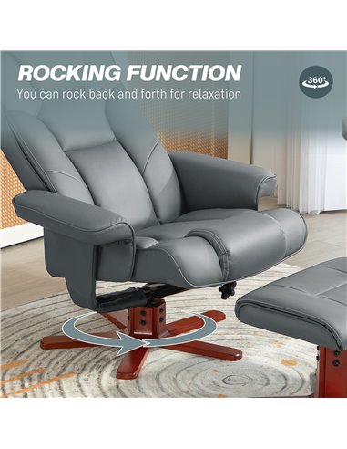 HOMCOM Faux Leather Manual Recliner and Footstool Set - Grey 83B-031V71GY