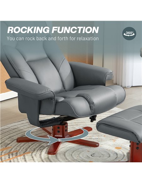 HOMCOM Faux Leather Manual Recliner and Footstool Set - Grey 83B-031V71GY - pic 111972 | FastDaddyshop