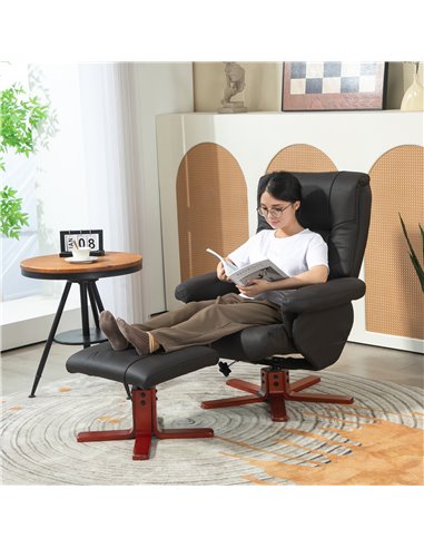 HOMCOM Faux Microfibre Leather Manual Recliner and Footstool Set - Black 83B-034V70BK
