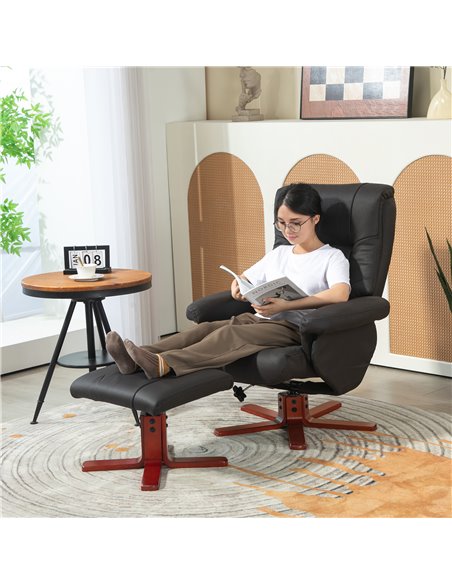 HOMCOM Faux Microfibre Leather Manual Recliner and Footstool Set - Black 83B-034V70BK - pic 111978 | FastDaddyshop