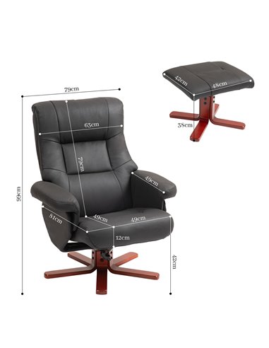 HOMCOM Faux Microfibre Leather Manual Recliner and Footstool Set - Black 83B-034V70BK