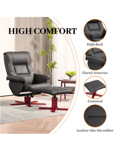 HOMCOM Faux Microfibre Leather Manual Recliner and Footstool Set - Black 83B-034V70BK