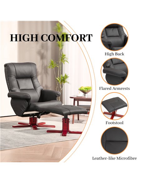HOMCOM Faux Microfibre Leather Manual Recliner and Footstool Set - Black 83B-034V70BK - pic 111982 | FastDaddyshop