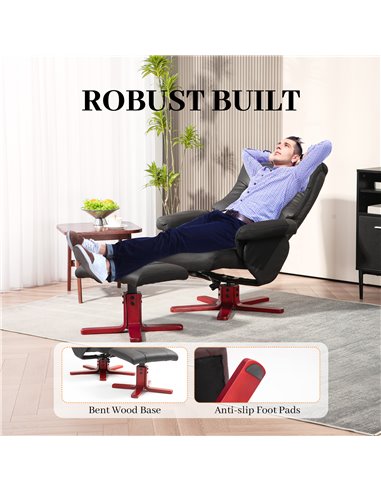 HOMCOM Faux Microfibre Leather Manual Recliner and Footstool Set - Black 83B-034V70BK