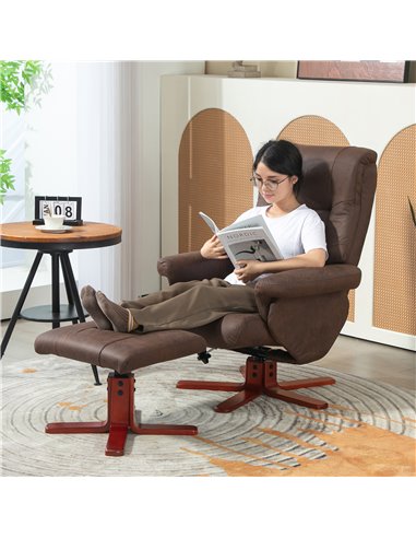 HOMCOM Faux Microfibre Leather Manual Recliner and Footstool Set - Dark Brown 83B-034V70DR