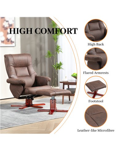 HOMCOM Faux Microfibre Leather Manual Recliner and Footstool Set - Dark Brown 83B-034V70DR