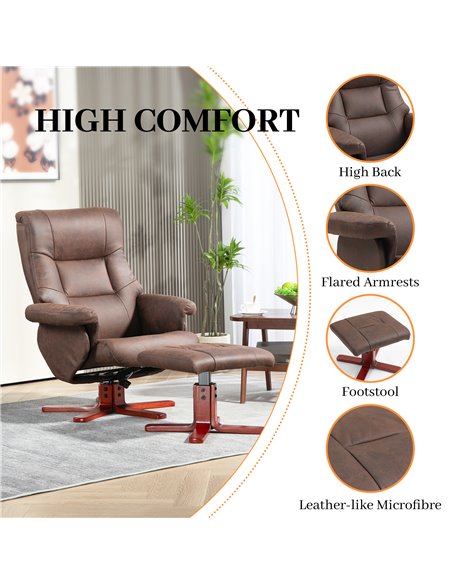 HOMCOM Faux Microfibre Leather Manual Recliner and Footstool Set - Dark Brown 83B-034V70DR - pic 111991 | FastDaddyshop