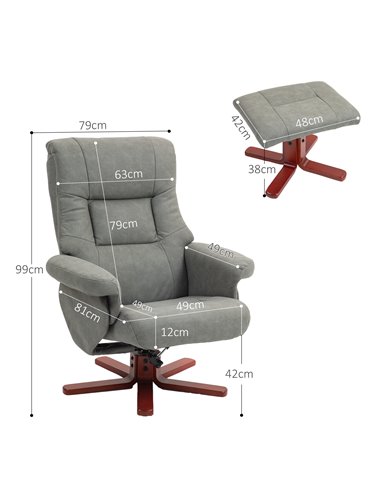 HOMCOM Faux Microfibre Leather Manual Recliner and Footstool Set - Grey 83B-034V70GY