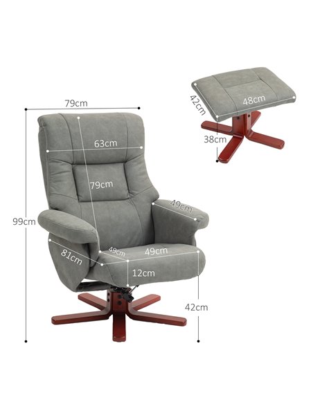 HOMCOM Faux Microfibre Leather Manual Recliner and Footstool Set - Grey 83B-034V70GY - pic 111997 | FastDaddyshop