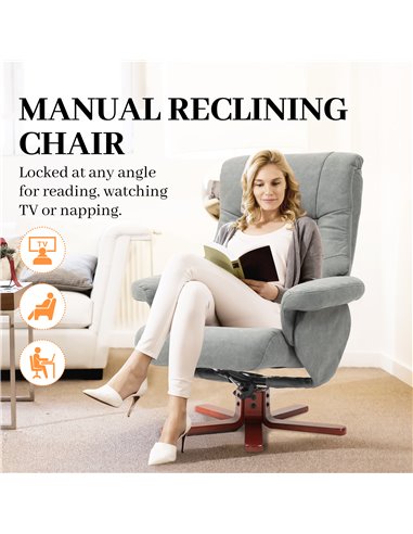 HOMCOM Faux Microfibre Leather Manual Recliner and Footstool Set - Grey 83B-034V70GY