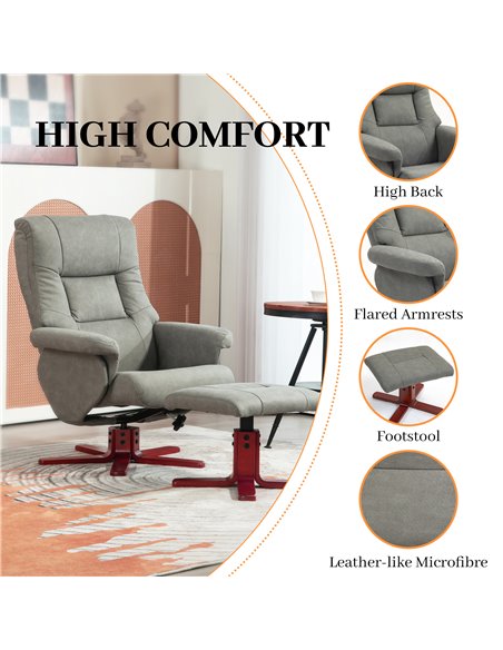 HOMCOM Faux Microfibre Leather Manual Recliner and Footstool Set - Grey 83B-034V70GY - pic 112000 | FastDaddyshop