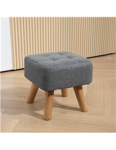 HOMCOM Modern Tufted Footstool, Fabric Foot Stool with Rubber Wood Legs, Padded Seat, for Living Room, Bedroom, Entryway, Grey 8 2