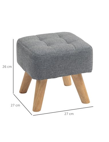 HOMCOM Modern Tufted Footstool, Fabric Foot Stool with Rubber Wood Legs, Padded Seat, for Living Room, Bedroom, Entryway, Grey 8
