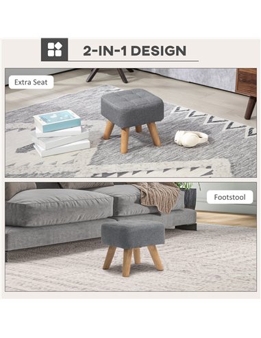 HOMCOM Modern Tufted Footstool, Fabric Foot Stool with Rubber Wood Legs, Padded Seat, for Living Room, Bedroom, Entryway, Grey 8