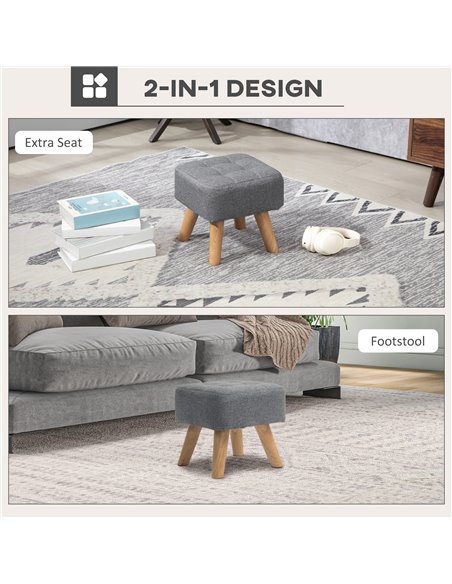 HOMCOM Modern Tufted Footstool, Fabric Foot Stool with Rubber Wood Legs, Padded Seat, for Living Room, Bedroom, Entryway, Grey 8 - pic 112007 | FastDaddyshop