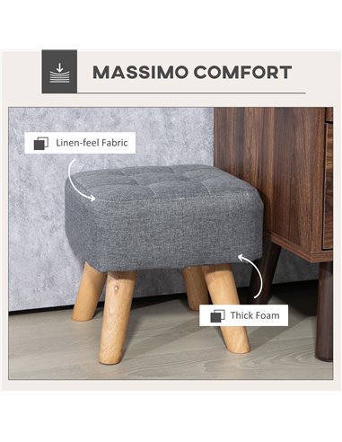 HOMCOM Modern Tufted Footstool, Fabric Foot Stool with Rubber Wood Legs, Padded Seat, for Living Room, Bedroom, Entryway, Grey 8