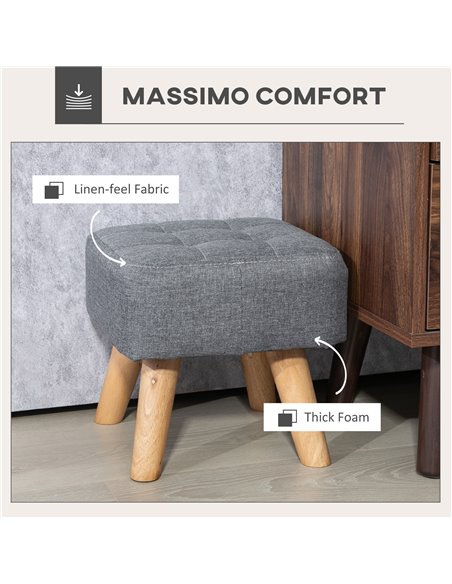 HOMCOM Modern Tufted Footstool, Fabric Foot Stool with Rubber Wood Legs, Padded Seat, for Living Room, Bedroom, Entryway, Grey 8 - pic 112008 | FastDaddyshop