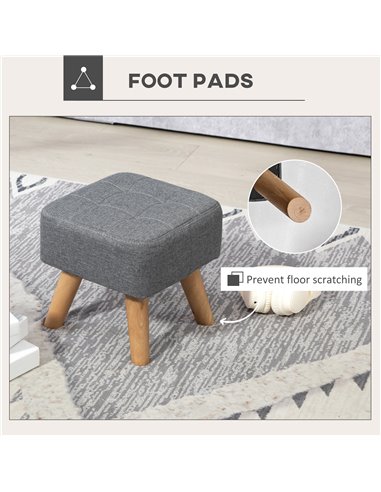 HOMCOM Modern Tufted Footstool, Fabric Foot Stool with Rubber Wood Legs, Padded Seat, for Living Room, Bedroom, Entryway, Grey 8