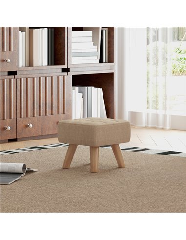 HOMCOM Modern Tufted Footstool, Fabric Foot Stool with Rubber Wood Legs, Padded Seat, for Living Room, Bedroom, Entryway, Light 