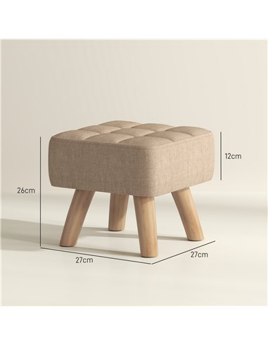 HOMCOM Modern Tufted Footstool, Fabric Foot Stool with Rubber Wood Legs, Padded Seat, for Living Room, Bedroom, Entryway, Light 