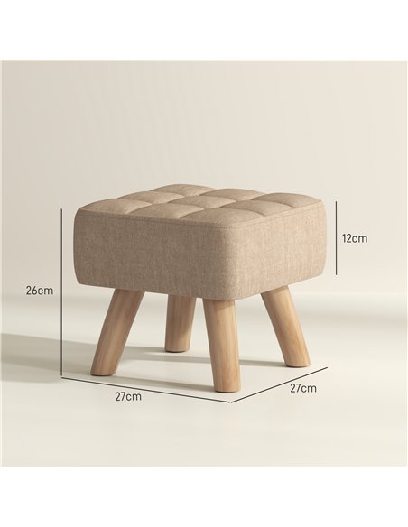 HOMCOM Modern Tufted Footstool, Fabric Foot Stool with Rubber Wood Legs, Padded Seat, for Living Room, Bedroom, Entryway, Light  - pic 112015 | FastDaddyshop