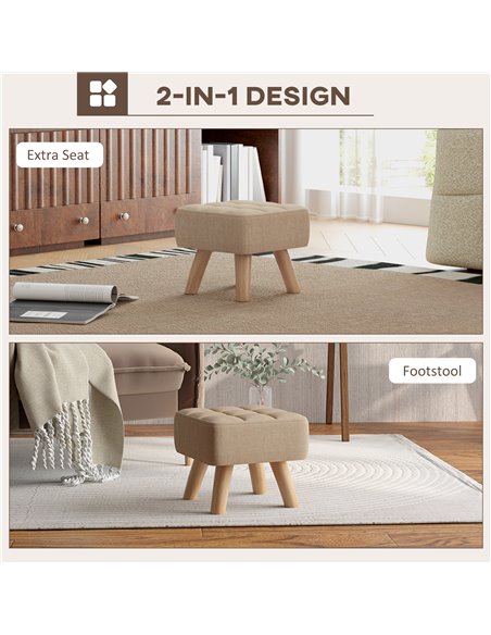 HOMCOM Modern Tufted Footstool, Fabric Foot Stool with Rubber Wood Legs, Padded Seat, for Living Room, Bedroom, Entryway, Light  - pic 112016 | FastDaddyshop
