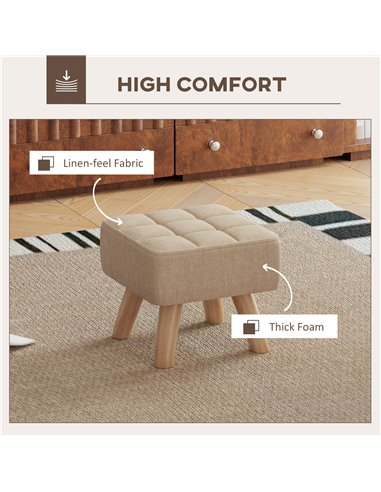 HOMCOM Modern Tufted Footstool, Fabric Foot Stool with Rubber Wood Legs, Padded Seat, for Living Room, Bedroom, Entryway, Light 