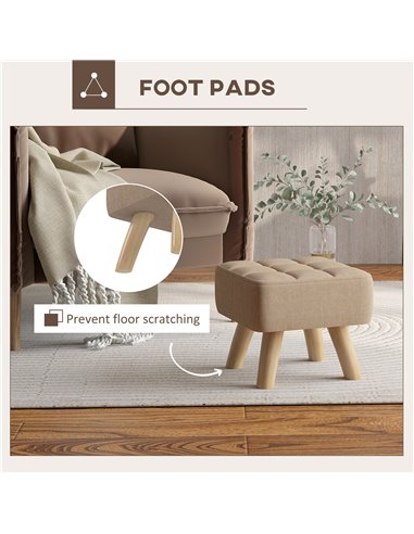 HOMCOM Modern Tufted Footstool, Fabric Foot Stool with Rubber Wood Legs, Padded Seat, for Living Room, Bedroom, Entryway, Light 