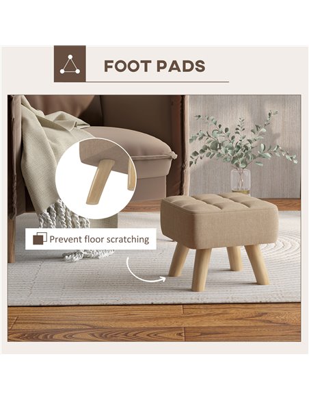 HOMCOM Modern Tufted Footstool, Fabric Foot Stool with Rubber Wood Legs, Padded Seat, for Living Room, Bedroom, Entryway, Light  - pic 112018 | FastDaddyshop