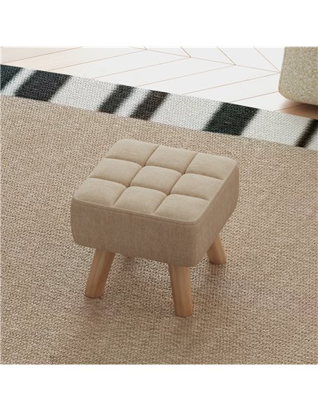 HOMCOM Modern Tufted Footstool, Fabric Foot Stool with Rubber Wood Legs, Padded Seat, for Living Room, Bedroom, Entryway, Light  - pic 112019 | FastDaddyshop