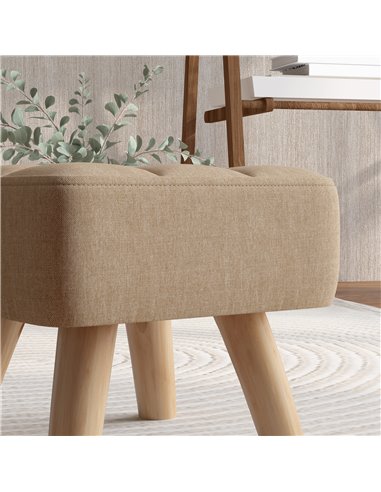 HOMCOM Modern Tufted Footstool, Fabric Foot Stool with Rubber Wood Legs, Padded Seat, for Living Room, Bedroom, Entryway, Light 