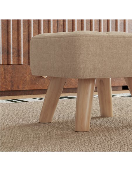 HOMCOM Modern Tufted Footstool, Fabric Foot Stool with Rubber Wood Legs, Padded Seat, for Living Room, Bedroom, Entryway, Light  - pic 112021 | FastDaddyshop