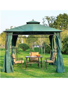 Outsunny 3x3m Gazebo with Metal Frame and Side Walls, Dark Green 2