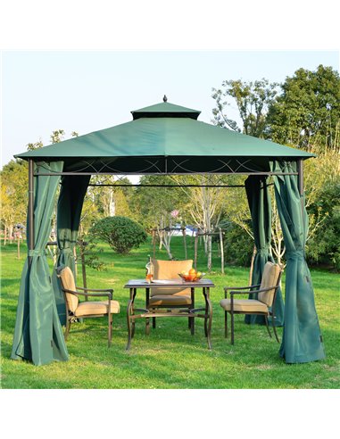 Outsunny 3(m) x 3(m) Metal Garden Gazebo Marquee Party Tent Patio Canopy Pavilion + Sidewalls - Green
