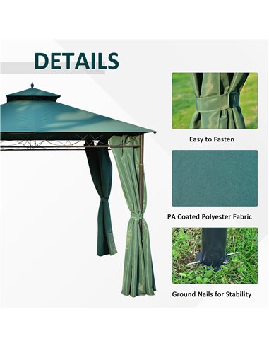 Outsunny 3(m) x 3(m) Metal Garden Gazebo Marquee Party Tent Patio Canopy Pavilion + Sidewalls - Green